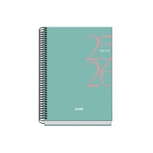 26176-AGENDA ESCOLAR 2025-2026 TAMANO A5 TAPA CARTON FORRADO DIA PAGINA MODELO SYSTEM BASIC VERDE DOHE 52062