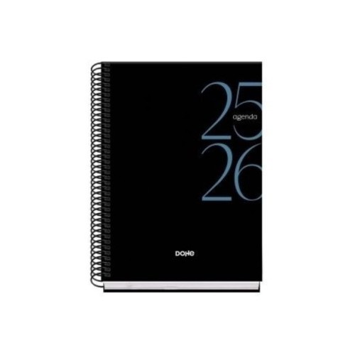 26177-AGENDA ESCOLAR 2025-2026 TAMANO A5 TAPA CARTON FORRADO DIA PAGINA MODELO SYSTEM BASIC NEGRO DOHE 52063