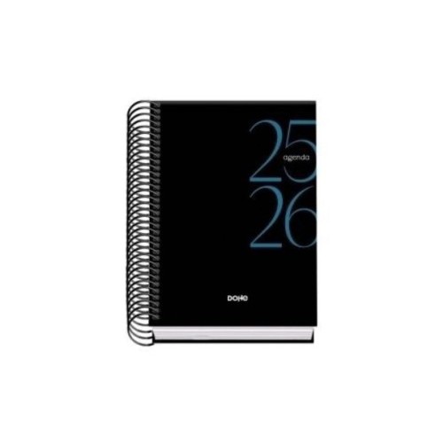 26192-AGENDA ESCOLAR 2025-2026 TAMANO A6 TAPA CARTON FORRADO DIA PAGINA MODELO SYSTEM BASIC NEGRO DOHE 52067