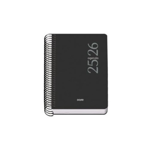 26194-AGENDA ESCOLAR 2025-2026 TAMANO A6 TAPA CARTON FORRADO DIA PAGINA MODELO ESENCIAL BASIC NEGRO DOHE 52079