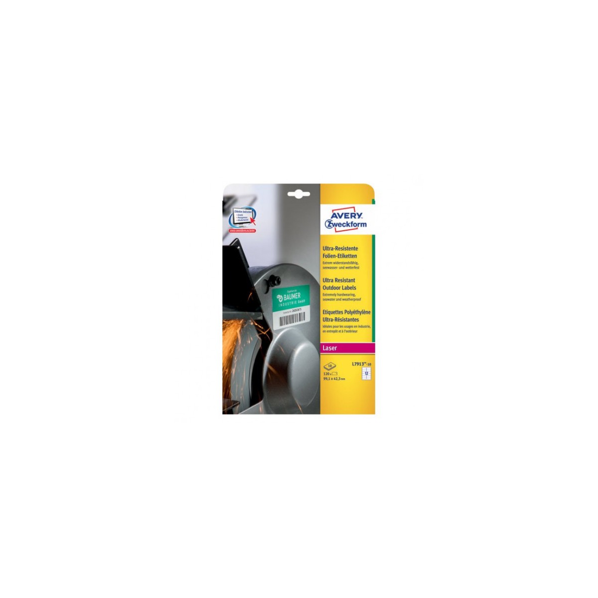 PAQUETE 10 HOJAS ETIQUETAS MUY RESISTENTES DE POLIETILENO FLEXIBLE 991 X 423 MM AVERY L7913 10