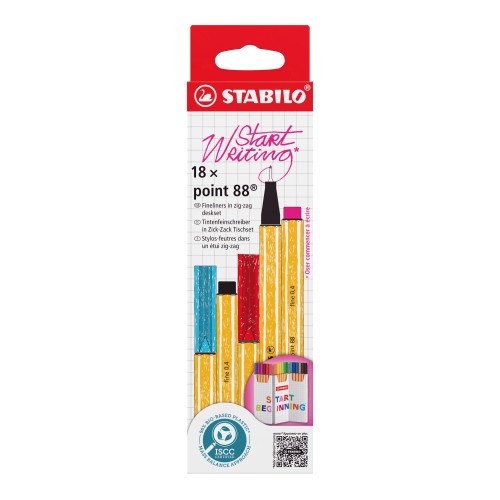 26267-ESTUCHE CARTON ZIG-ZAG ROTULADOR PUNTA FINA 0,4MM. POINT 88 CON 18 UNIDADES COLORES SURTIDOS STABILO 8818-5
