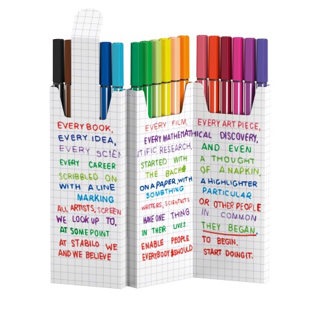 26272-ESTUCHE CARTON ZIG-ZAG ROTULADORES PUNTA FIBRA MEDIA 1MM. PEN 68 CON 18 UNIDADES COLORES SURTIDOS STABILO 6818-8