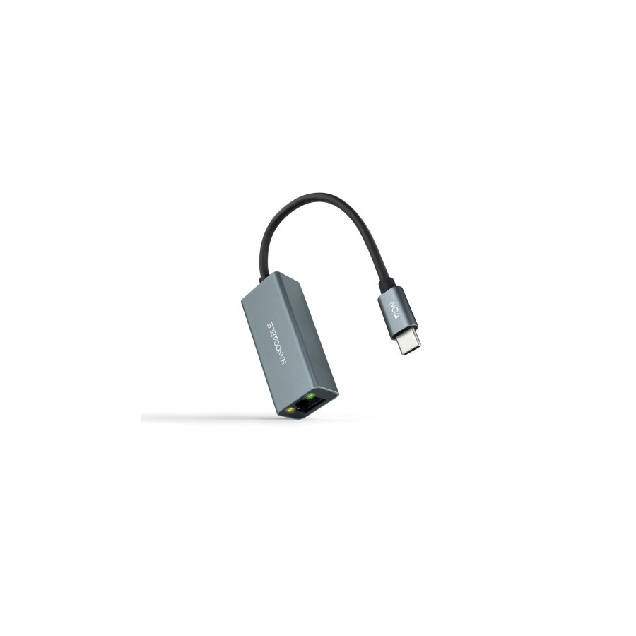 26490-Nanocable Conversor USB-C a Ethernet Gigabit 10/100/1000 Mbps, Aluminio, Gris, 15 cm