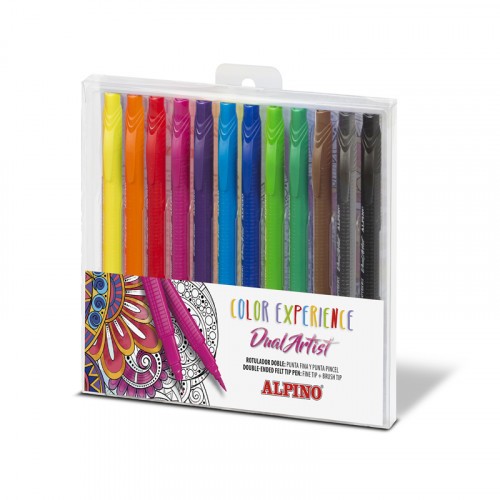 26634-CAJA 12 ROTULADORES DOBLE PUNTA CON PUNTA PINCEL ALPINO AR000186