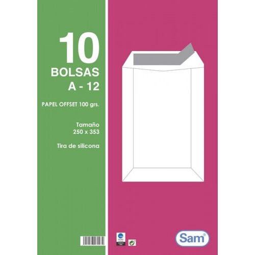 26681-PAQUETES DE 10 BOLSAS BLANCAS, CON TIRA DE SILICONA TAMANO 250X353 100 GRS. SAM 665108