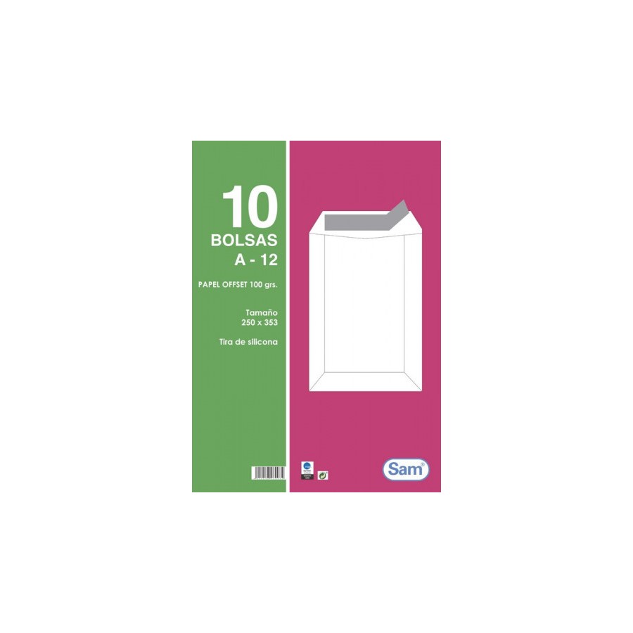 26681-PAQUETES DE 10 BOLSAS BLANCAS, CON TIRA DE SILICONA TAMANO 250X353 100 GRS. SAM 665108