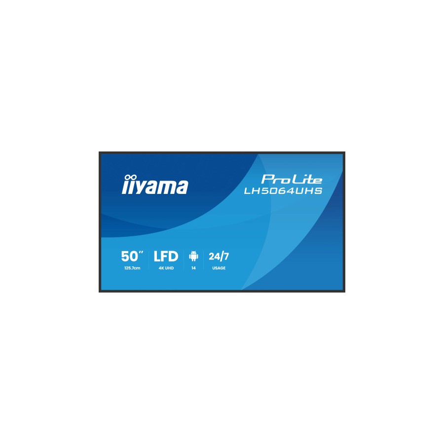 27097-IIYAMA MONITOR 50" 3840x2160, UHD VA DLED 500cd/m, HORIZ Y VERT, MM 2x 10W, 2x HDMIx 1x USB-C, USB 2.0 x2, WiFi, 27097-IIYAMA MONITOR 50" 3840x2160, UHD VA DLED 500cd/m, HORIZ Y VERT, MM 2x 10W, 2x HDMIx 1x USB-C, USB 2.0 x2, WiFi,