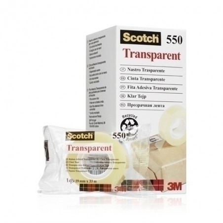 27480-CAJA 8 ROLLOS CINTA ADHESIVA 550 TRANSPARENTE 19MM x 33M 550-1933E SCOTCH 7100029278