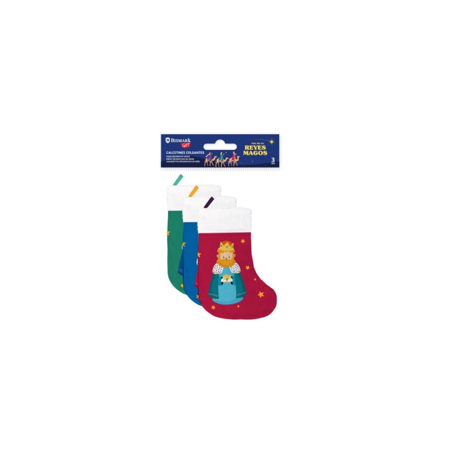 29961-PACK 3 CALCETINES DECORATIVOS REYES MAGOS (VERDE/ROJO Y AZUL) BISMARK 332889