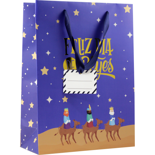 29968-BOLSA PAPEL REYES MAGOS L (32X14X40 CM) FOIL CON TARJETA COLGANTE COLORES SURTIDOS BISMARK 333599