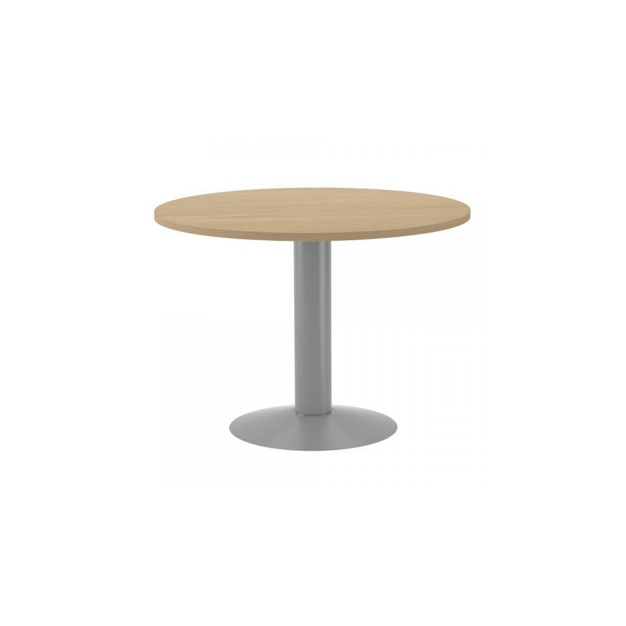 3074-MESA DE REUNIONES REDONDA 100CM DE DIAMETRO. ALTURA 72CM. COLOR: PATA METALICA GRIS / TABLERO ROBLE ROCADA 3005AT08