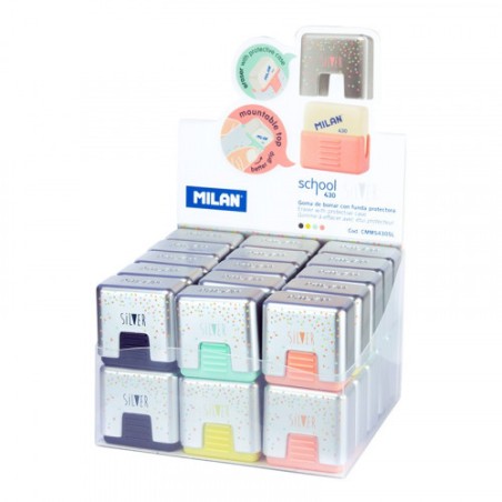 3154-EXPOSITOR 30 GOMAS DE MIGA DE PAN CON FUNDA PROTECTORA SILVER MILAN CMMS430SL