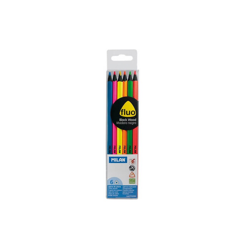 3162-ESTUCHE DE 6 LAPICES COLORES FLUO MADERA NEGRA MILAN 0752306 3162-ESTUCHE DE 6 LAPICES COLORES FLUO MADERA NEGRA MILAN 0752306