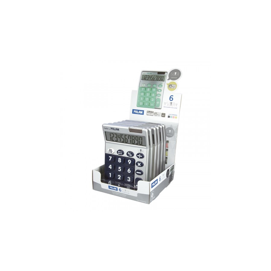 3176-EXPOSITOR 6 CALCULADORAS 10 DIGITOS SILVER COLORES SURTIDOS MILAN 159906SL 3176-EXPOSITOR 6 CALCULADORAS 10 DIGITOS SILVER COLORES SURTIDOS MILAN 159906SL