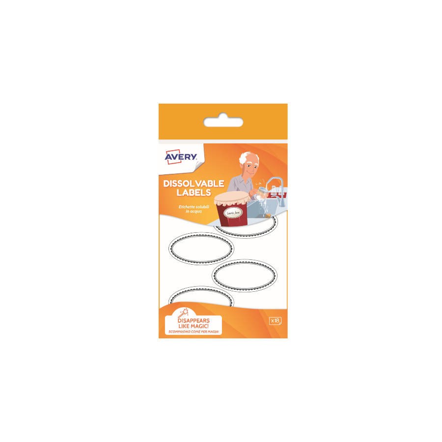 3239-PAQUETE 18 ETIQUETAS DISOLUBLES EN AGUA 55X92MM AVERY SOLUB18-UK