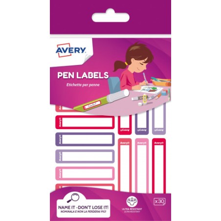 3240-SOBRE 30 ETIQUETAS ADHESIVAS PERMANENTE 50X10MM ROSA Y VIOLETA AVERY RESMI30F-UK