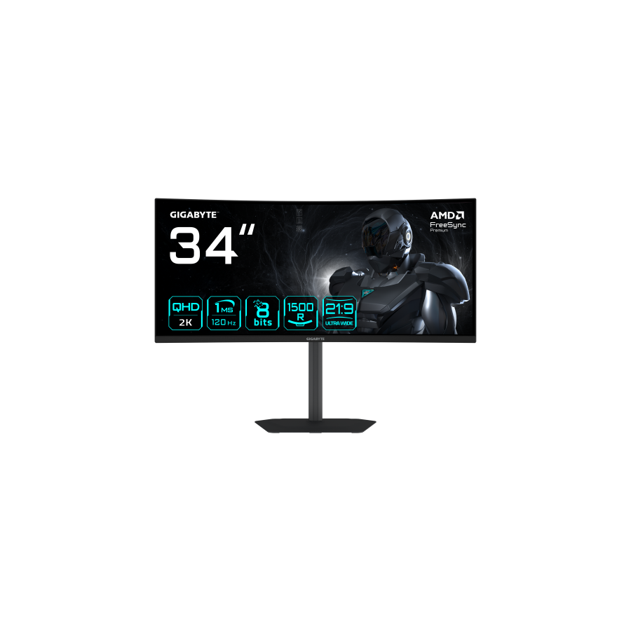 32410-GIGABYTE GS34WQCA Monitor Gaming Curvo 34" WQHD - 3440 x 1440, 1500R, 120Hz, 1ms, 300 cd/m2, FreeSync Premium, HDR 32410-GIGABYTE GS34WQCA Monitor Gaming Curvo 34" WQHD - 3440 x 1440, 1500R, 120Hz, 1ms, 300 cd/m2, FreeSync Premium, HDR