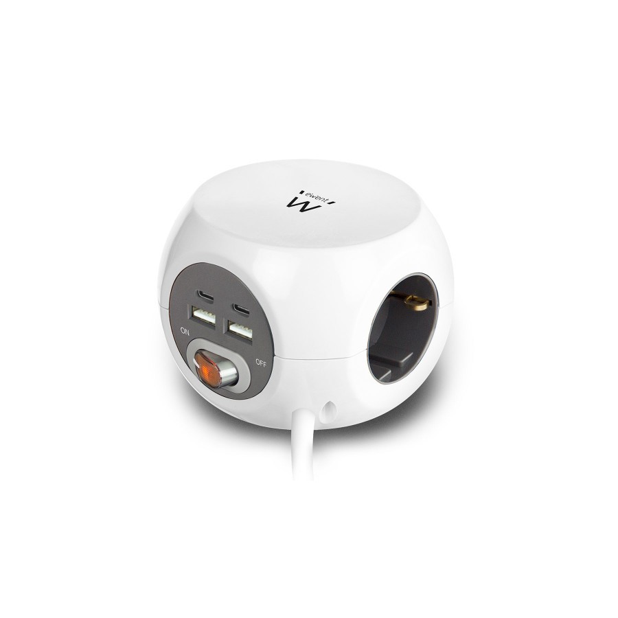 32448-EWENT REGLETA 3 TOMAS SHUCKO + 2 PUERTOS USB-C + 2 PUERTOS USB (3.4 A / 17W)