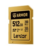 33407-LEXAR 512GB PROFESSIONAL ARMOR GOLD SDXC UHS-II CARDS,  UP TO 280MB/S READ 210MB/S WRITE C10 V60 U3,STAINLESS STEE
