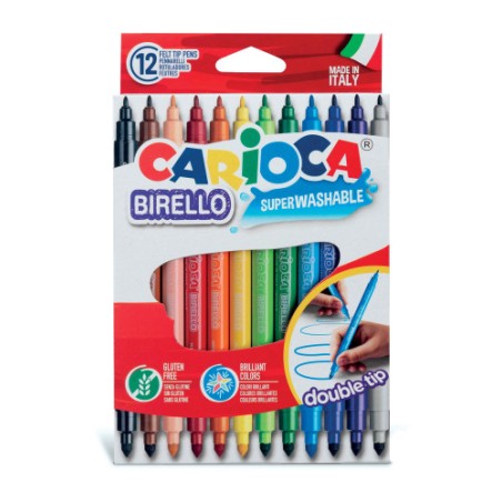 3344-CAJA 12 ROTULADORES COLORES DOBLE PUNTA BIRELLO CARIOCA 41457