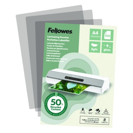 33554-PACK 100 FUNDAS DE PLASTIFICAR RECICLADAS BRILLO A4 FELLOWES 100142987