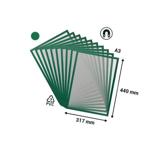 33813-PACK DE 10 MARCOS MAGNETO PRO A3 COLOR VERDE TARIFOLD 195245
