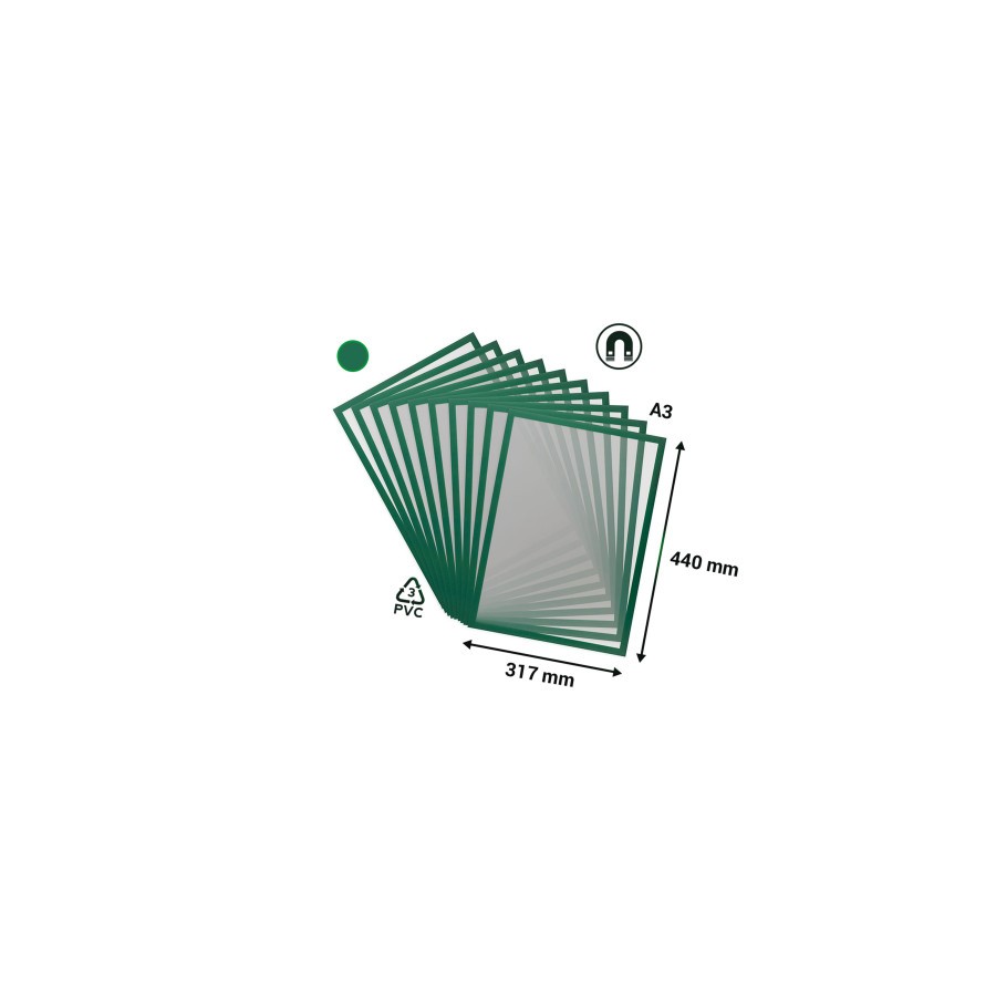 33813-PACK DE 10 MARCOS MAGNETO PRO A3 COLOR VERDE TARIFOLD 195245