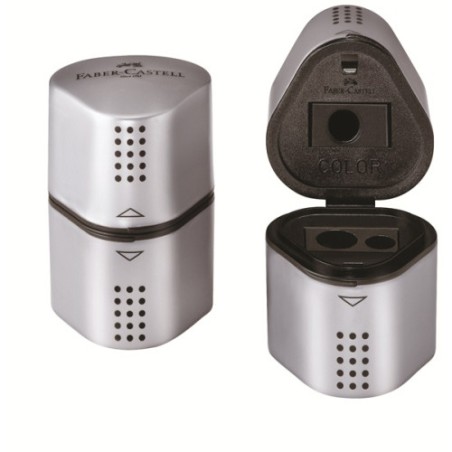 3400-CAJA 10 SACAPUNTAS 2 DEPOSITOS TRIO GRIP COLOR GRIS FABER CASTELL 183800