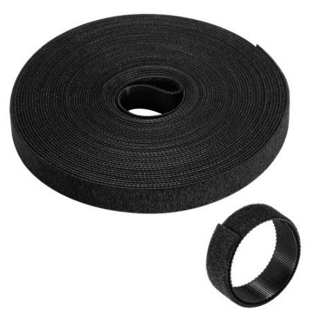 34145-EWENT ROLLO DE BRIDA NYLON HOOP -LOOP REUTILIZABLE TIPO VELCRO 15MM X 10M, 97-15MM, NEGRO