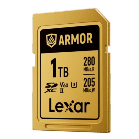 34204-LEXAR 1TB PROFESSIONAL ARMOR GOLD SDXC UHS-II CARDS,  UP TO 280MB/S READ 210MB/S WRITE C10 V60 U3,STAINLESS STEEL