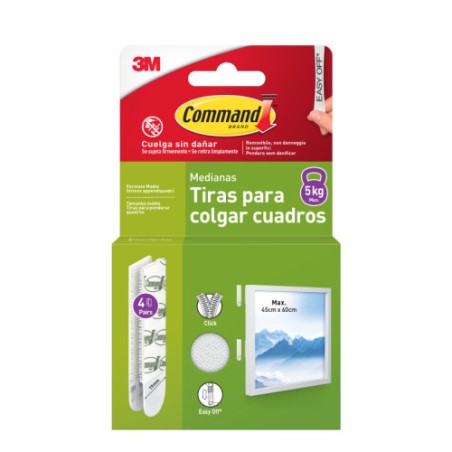 34207-BLISTER TIRAS ADHESIVAS MEDIANAS PARA CUADROS HASTA 5KG COMMANDT 17204WHI-4-ISP 3M 7100336967
