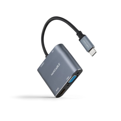 34297-NANOCABLE CONVERSOR USB-C MACHO A HDMI HEMBRA, VGA HEMBRA, USB3.0 Y USB-C PD