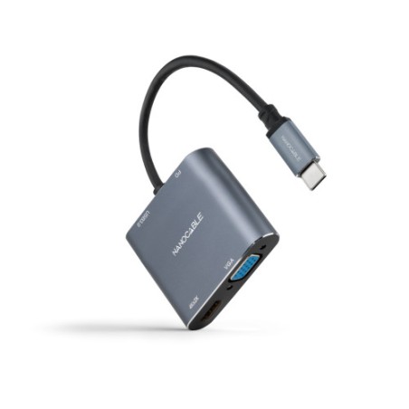 34297-NANOCABLE CONVERSOR USB-C MACHO A HDMI HEMBRA, VGA HEMBRA, USB3.0 Y USB-C PD