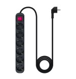 34447-Nanocable Regleta de enchufes de 6 tomas con interruptor, 1.4 metros Negra