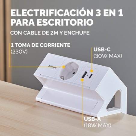 35440-REGLETA SOBREMESA 1 TOMA + USB A/C BLANCO FELLOWES 100137173