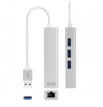 35463-Nanocable Conversor USB 3.0 a Ethernet Gigabit + 3xUSB 3.0, Plata, 15 cm