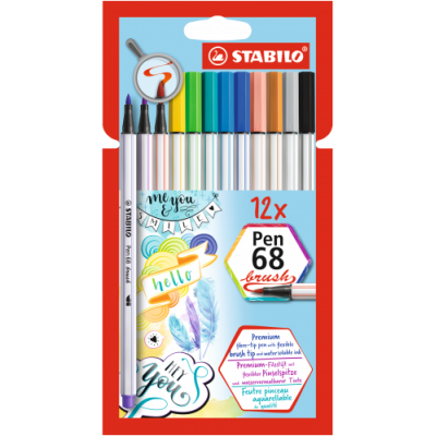 ESTUCHE CARTON 12 UNIDADES ROTULADOR PEN 68 BRUSH COLORES SURTIDOS STABILO 568 12 21