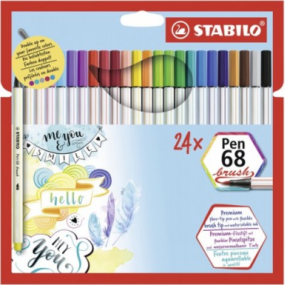 ESTUCHE CARTON 24 UNIDADES ROTULADOR PEN 68 BRUSH COLORES SURTIDOS STABILO 568 24 211