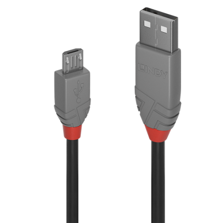 36581-Lindy 36735 cable USB USB 2.0 5 m USB A Micro-USB B Negro, Gris