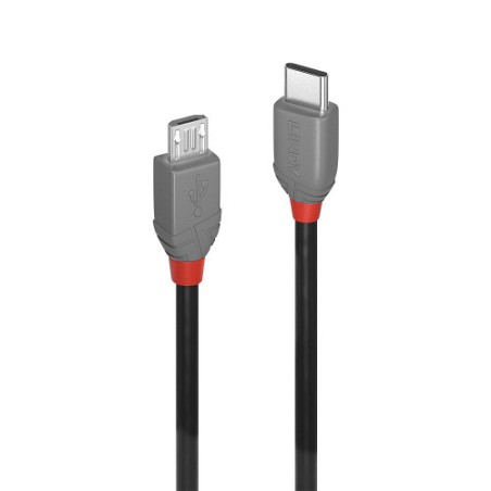 36645-Lindy 36890 cable USB USB 2.0 0,5 m USB C Micro-USB B Negro, Gris