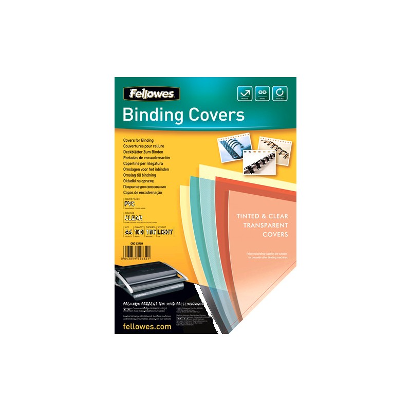 381-PACK 100 PORTADAS PVC TRANSPARENTE CRISTAL 180 MICRAS A4 FELLOWES 5375901 381-PACK 100 PORTADAS PVC TRANSPARENTE CRISTAL 180 MICRAS A4 FELLOWES 5375901