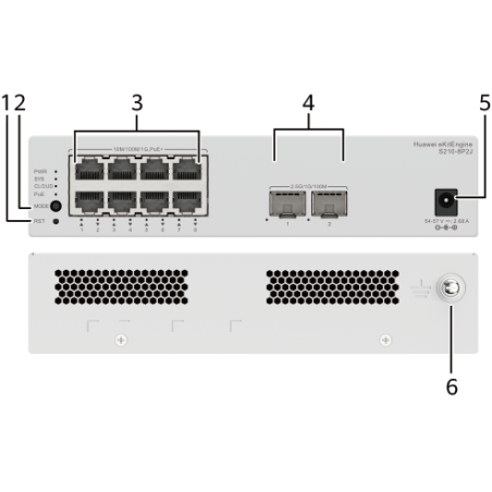 38437-HUAWEI S210-8P2J (8*10/100/1000BASE-T PORTS (128W POE+), 2*2.5GE SFP PORTS, WITH 1*220 V AC POWER ADAPTER, FANLESS