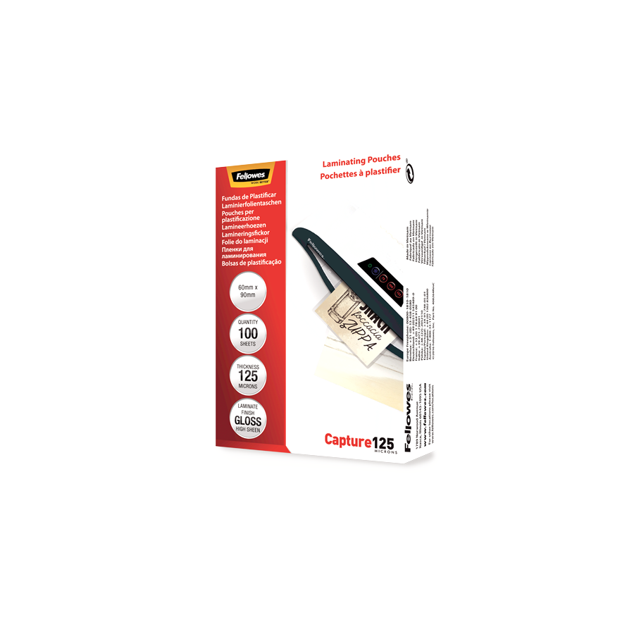 385-PACK 100 BOLSAS PLASTIFICACION 60X90 125 MICRAS FELLOWES 5397402