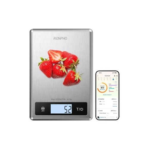38697-RENPHO CALIBRA 1 - SMART NUTRITION SCALE - BLE - GREY STAINLESS STEEL (UP TO 11LB/5KG)