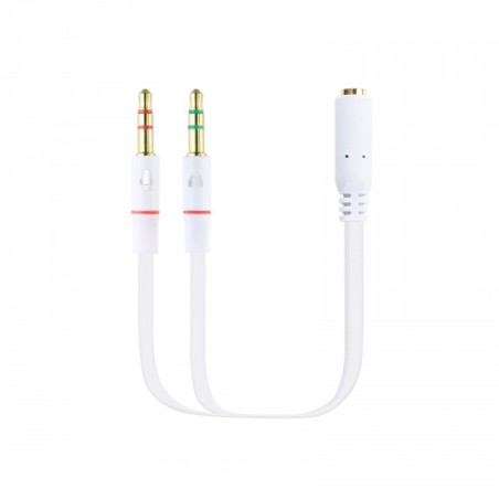 39319-Nanocable Cable Adaptador Audio Jack 3.5/H de 4 Pines a 2 Jack 3.5/M de 3 Pines, Blanco, 20 Cm