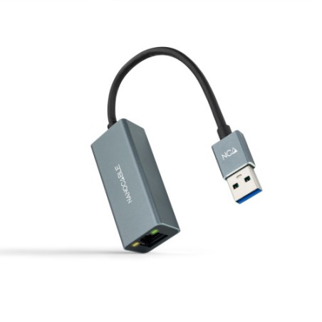 39429-Nanocable Conversor USB 3.0 a Ethernet Gigabit 10/100/1000 Mbps, Aluminio, Gris, 15 cm