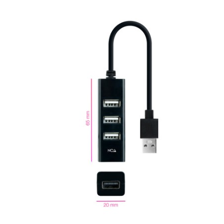 39442-Nanocable Hub USB 2.0 con 4 Puertos de USB 2.0, USB-A/M-USB 2.0/H, Negro, 15 cm
