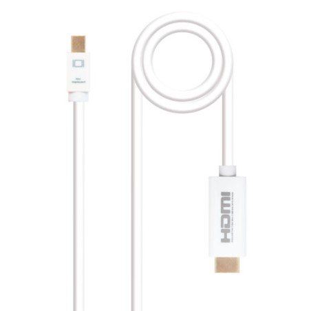 39445-Nanocable Cable conversor Mini DP a HDMI, Mini DP/M - HDMI/M, Blanco, 2.0 M