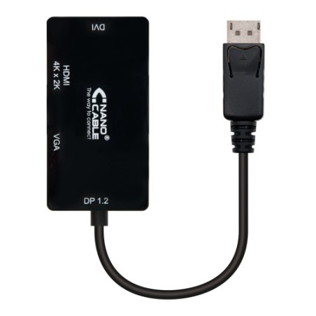 39511-Nanocable Conversor Displayport a VGA / HDMI, 3 en 1, DP 1.2/M-VGA/H-HDMI/H 4K, Negro, 15 cm